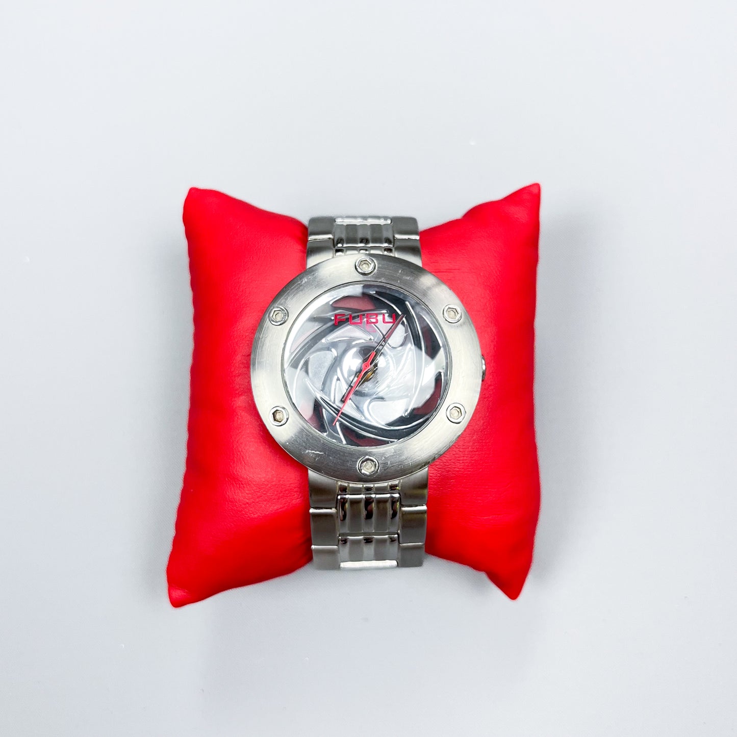 FUBU Spiral Alloy Wheel Skeleton Watch