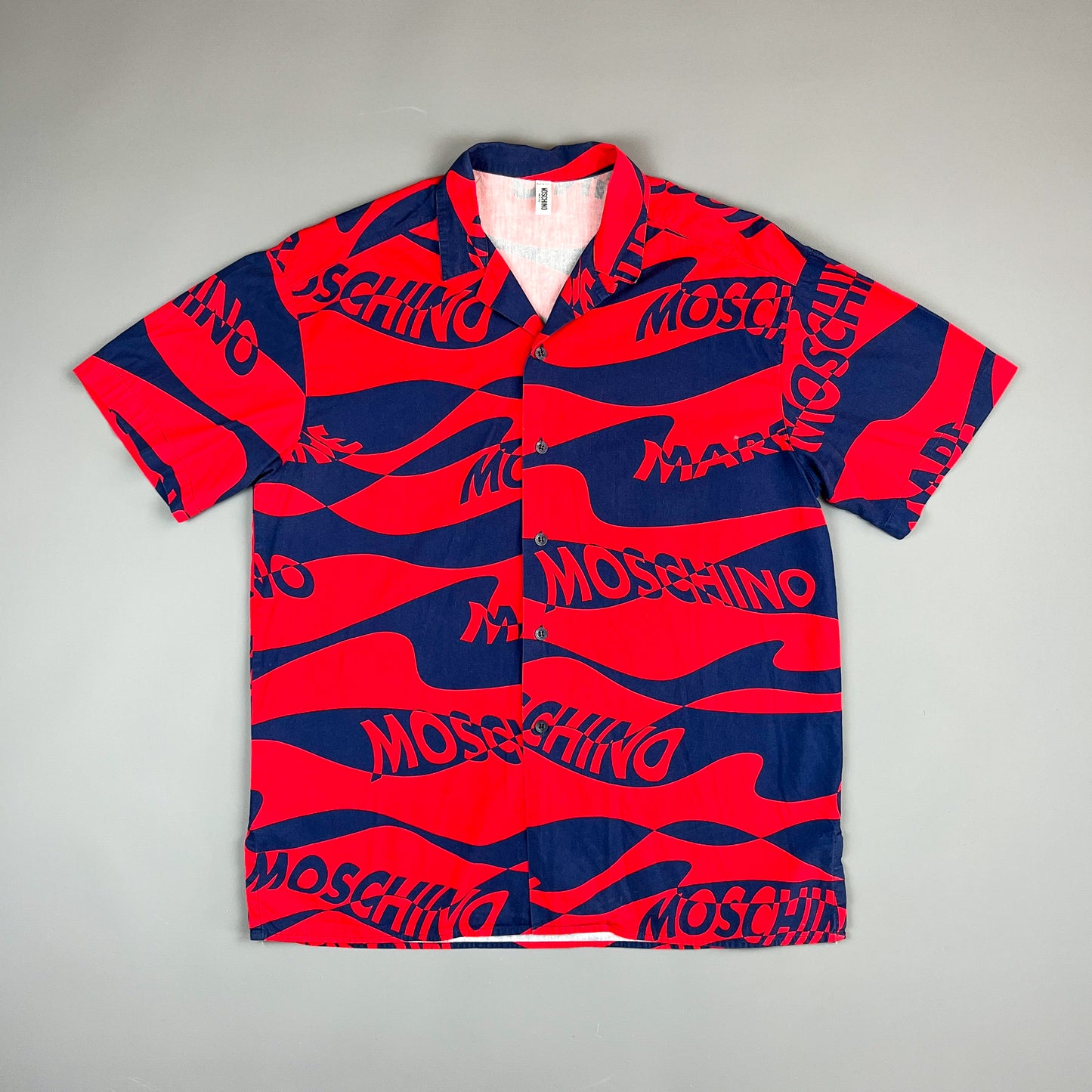 Moschino Mare Wave Print Short Sleeve Shirt - Size: Large / XL