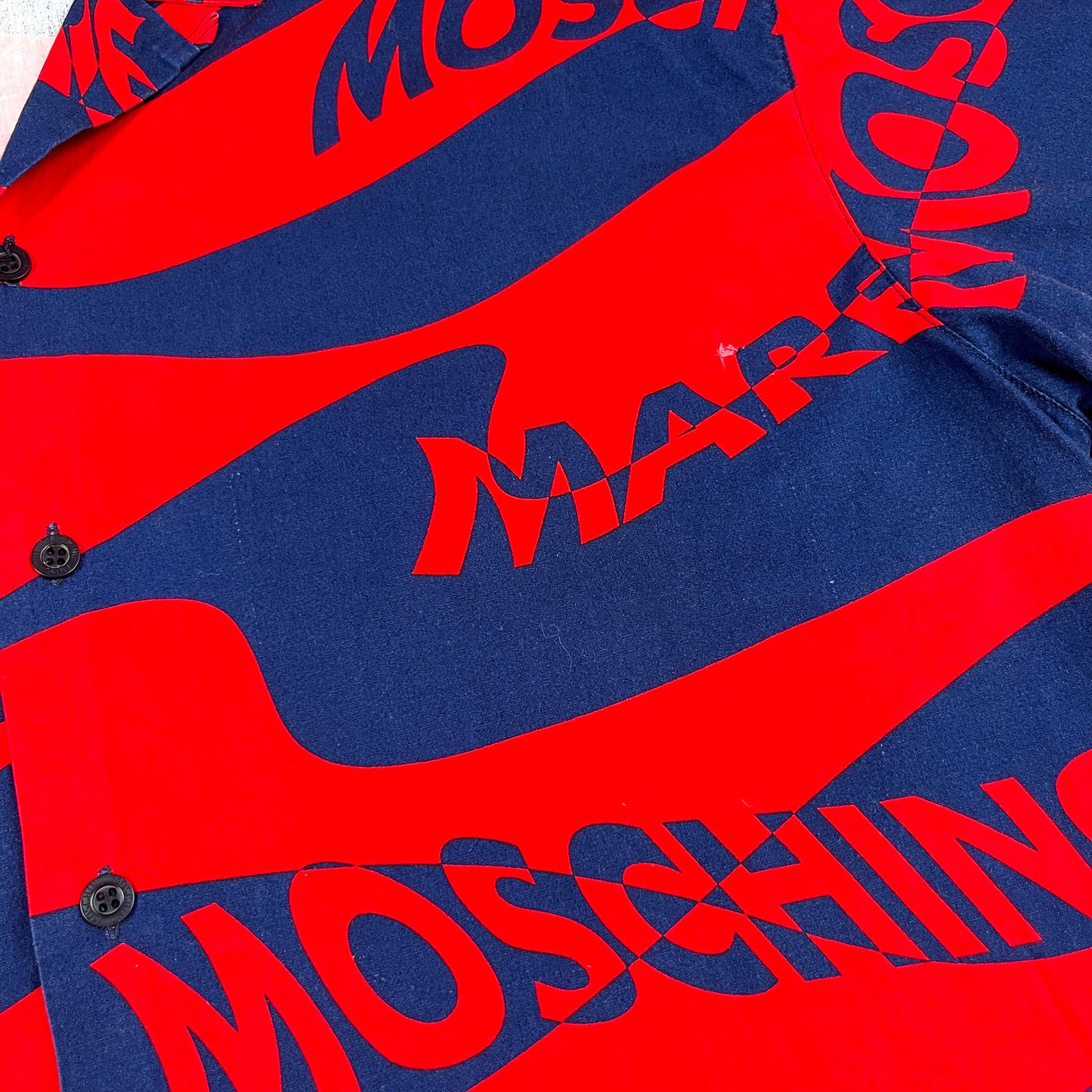 Moschino Mare Wave Print Short Sleeve Shirt - Size: Large / XL