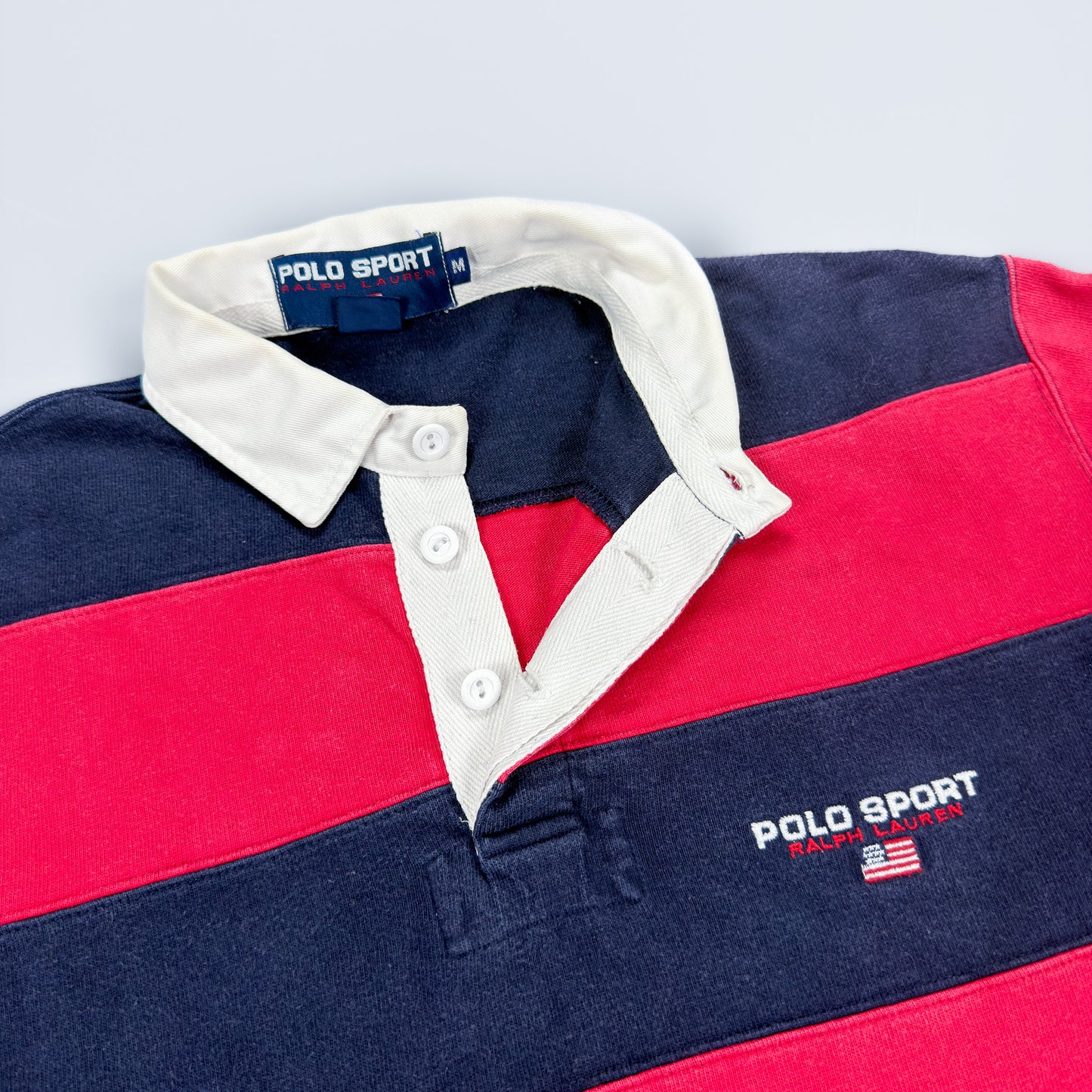 Polo Sport Ralph Lauren Colour Block Rugby Shirt - Red / Navy - Size: Medium