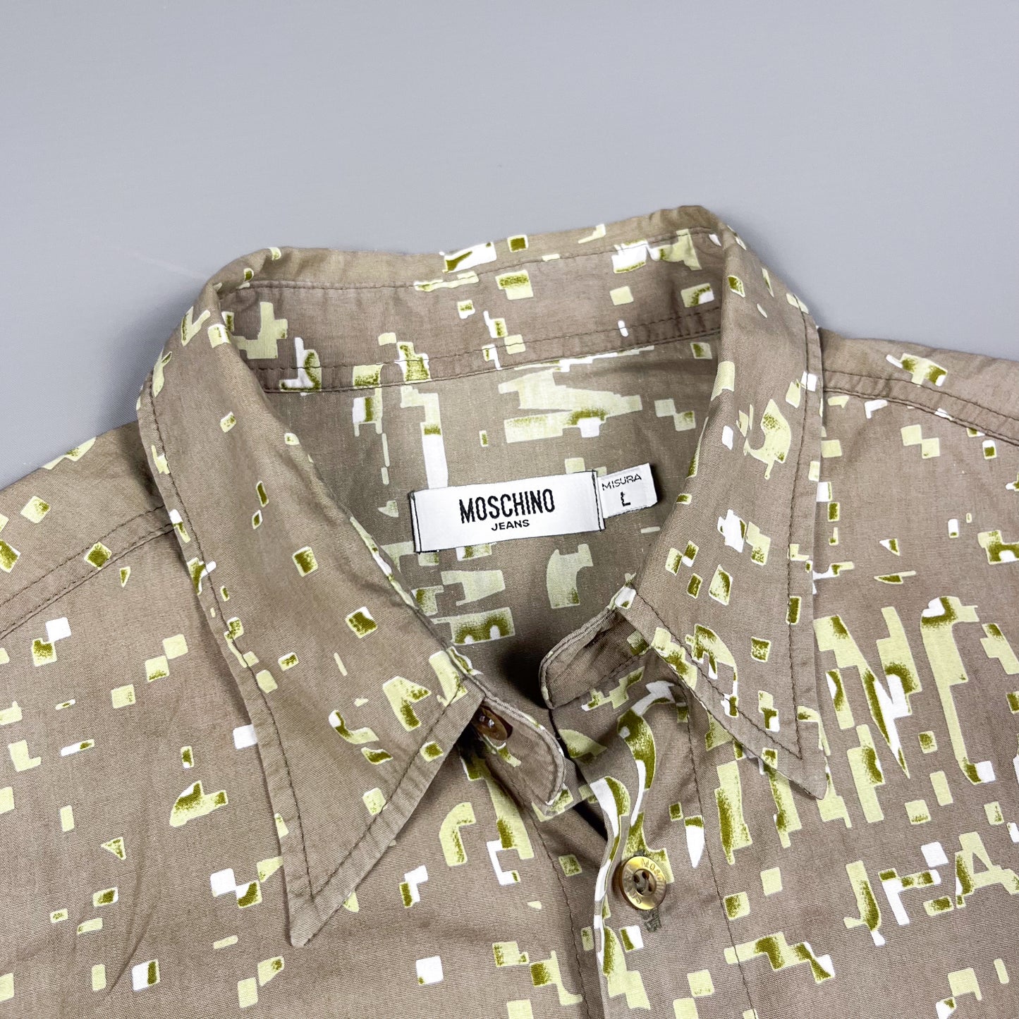 Moschino Jeans Khaki Digital Long Sleeve Shirt - Size: Large