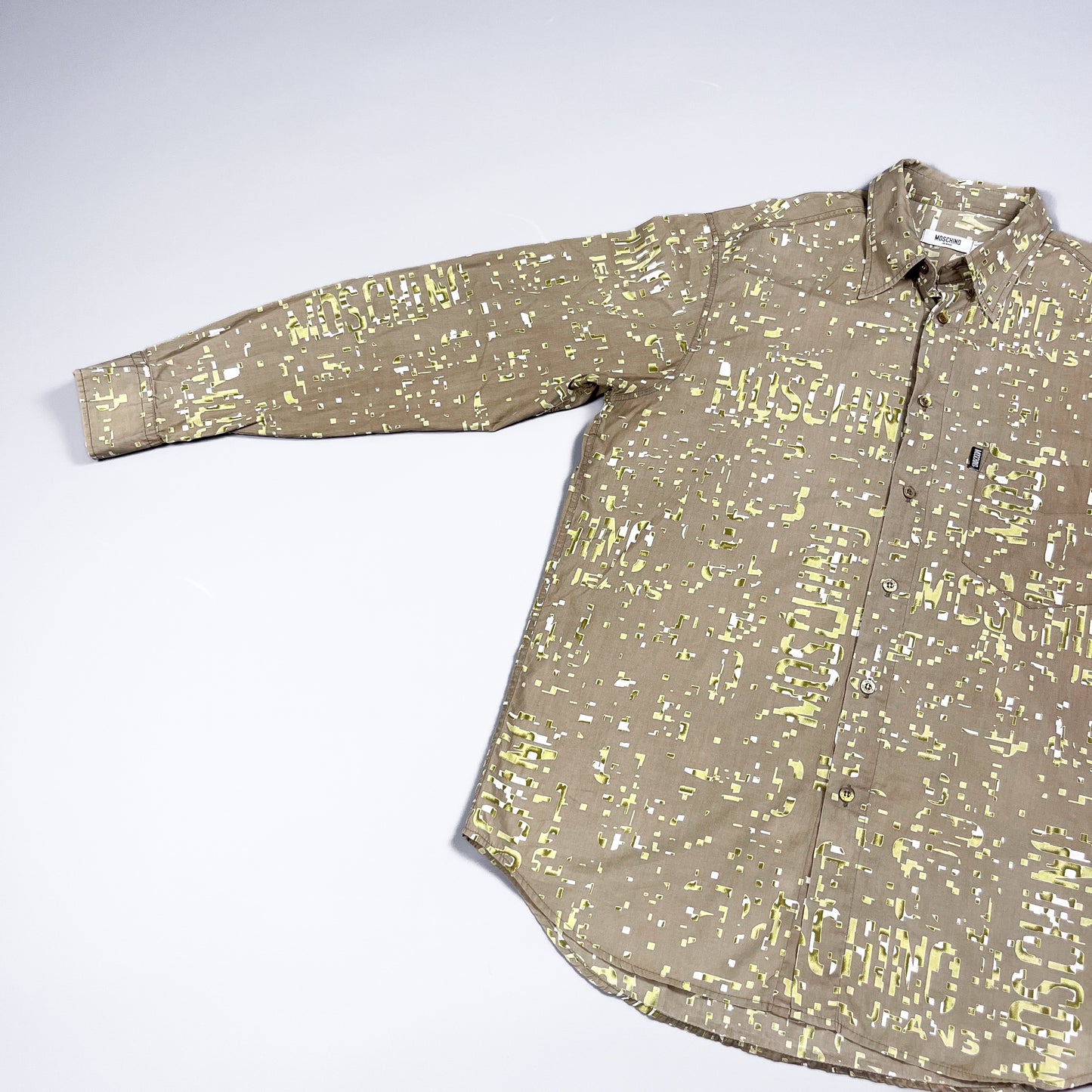 Moschino Jeans Khaki Digital Long Sleeve Shirt - Size: Large