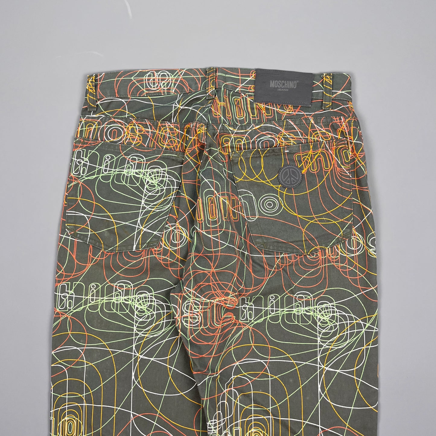 Moschino Jeans 'Millennium/Vibrations' Print Khaki Jeans - Size: 32"