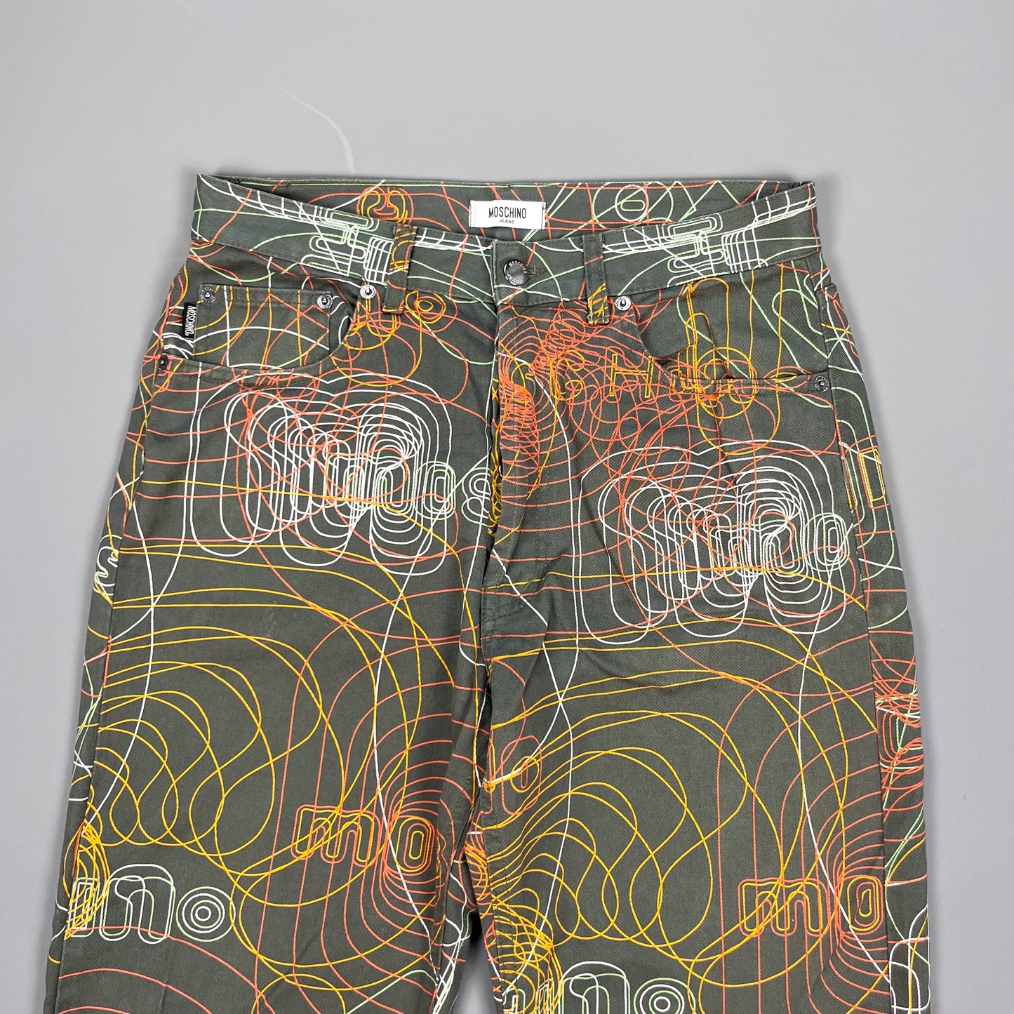 Moschino Jeans 'Millennium/Vibrations' Print Khaki Jeans - Size: 32"