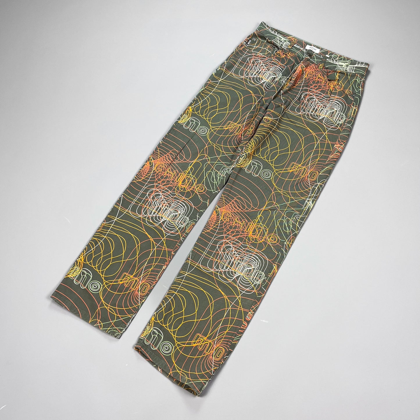 Moschino Jeans 'Millennium/Vibrations' Print Khaki Jeans - Size: 32"