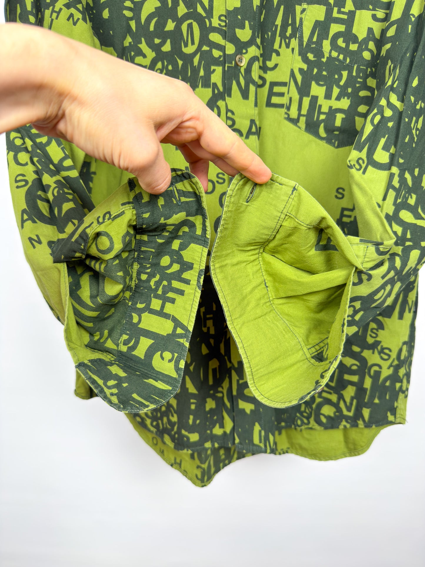 Moschino Jeans 90’s ‘Cryptography’ Button-up Long Sleeve Shirt - Green - Size: M