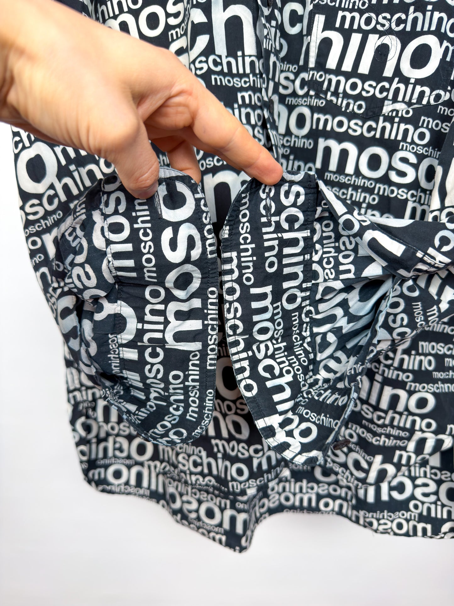 Moschino Jeans 90’s ‘All over’ Print Button-up Long Sleeve Shirt - Black & White - Size: M