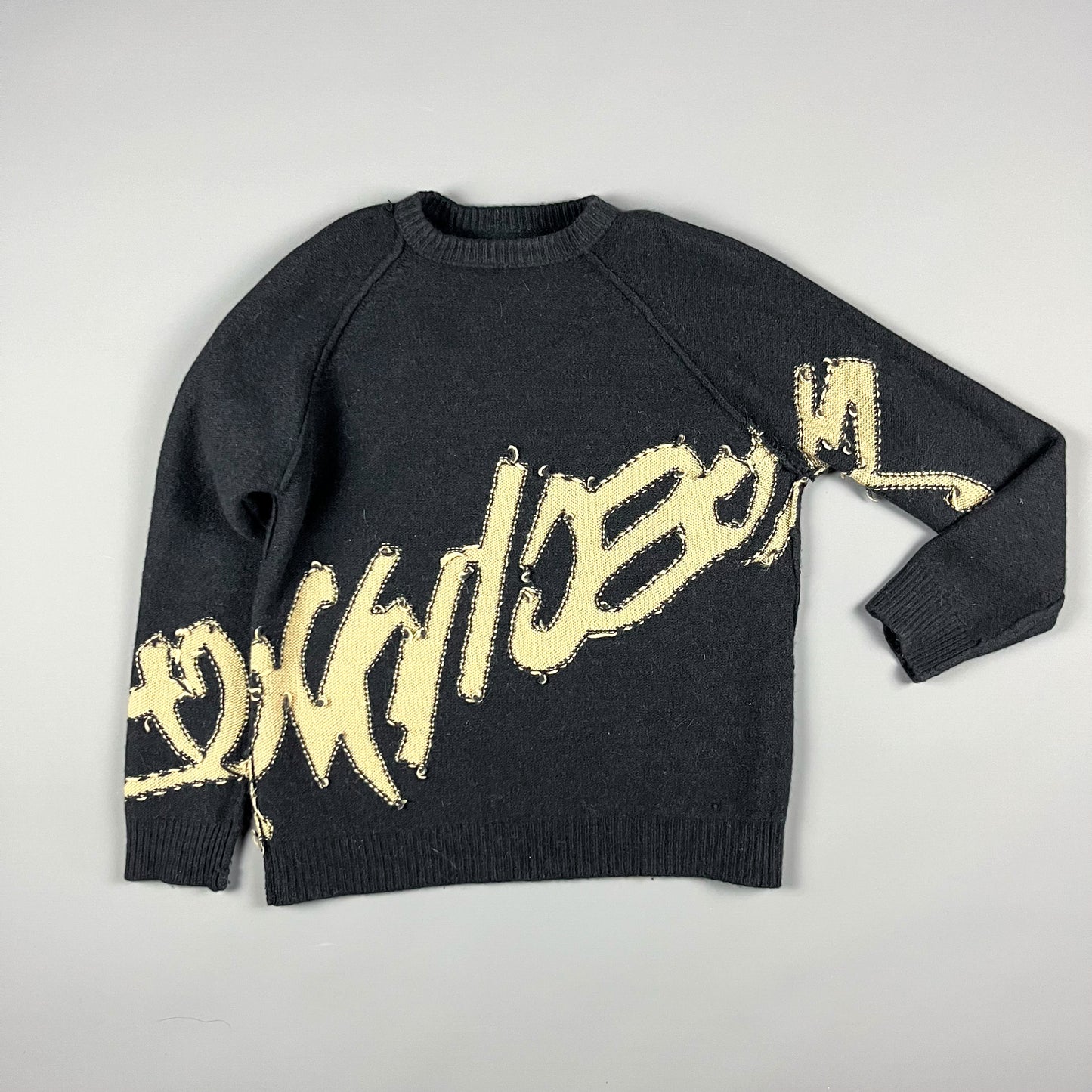 Moschino Jeans Graffiti Spellout Angora Knit Sweatshirt - Size: Small