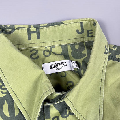 Moschino Jeans 'Cryptography' Print Green Long Sleeve Shirt - Size: Large