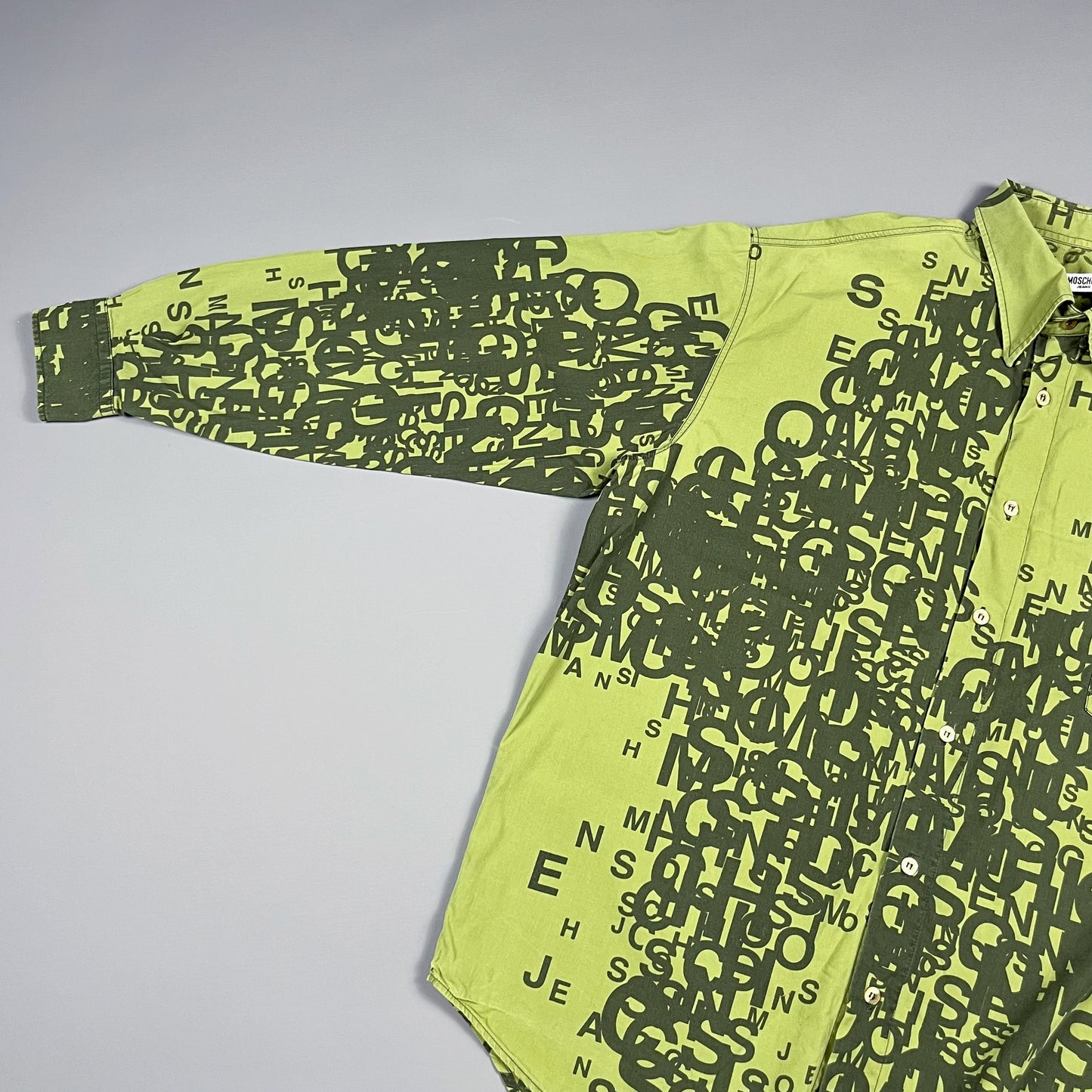 Moschino Jeans 'Cryptography' Print Green Long Sleeve Shirt - Size: Large