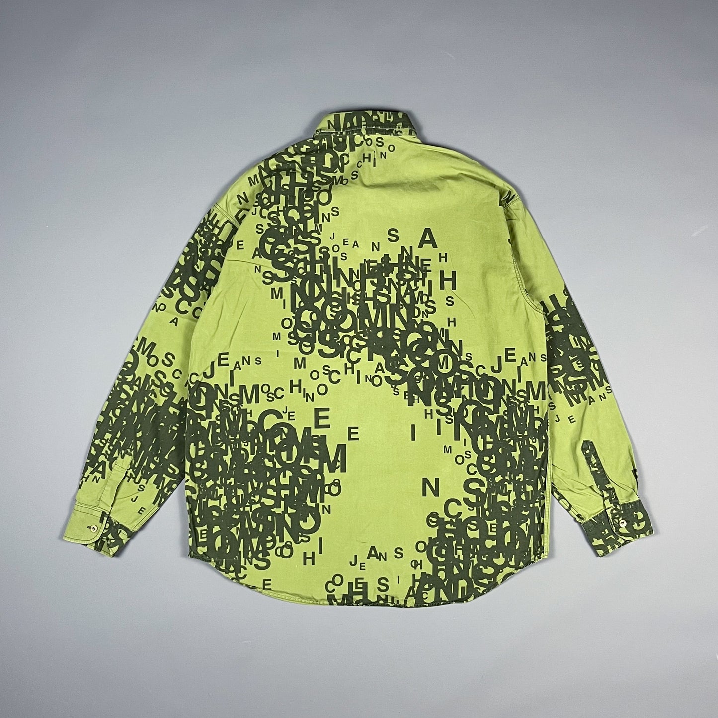 Moschino Jeans 'Cryptography' Print Green Long Sleeve Shirt - Size: Large