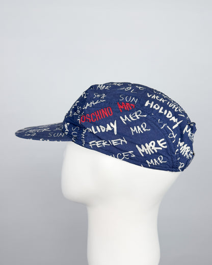 90's Moschino Mare 'Graffiti' 5 Panel Cap - Navy/White/Red
