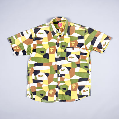 BAPE A Bathing Ape Geometric Patchwork Camo Short Sleeve Shirt - Size: Medium