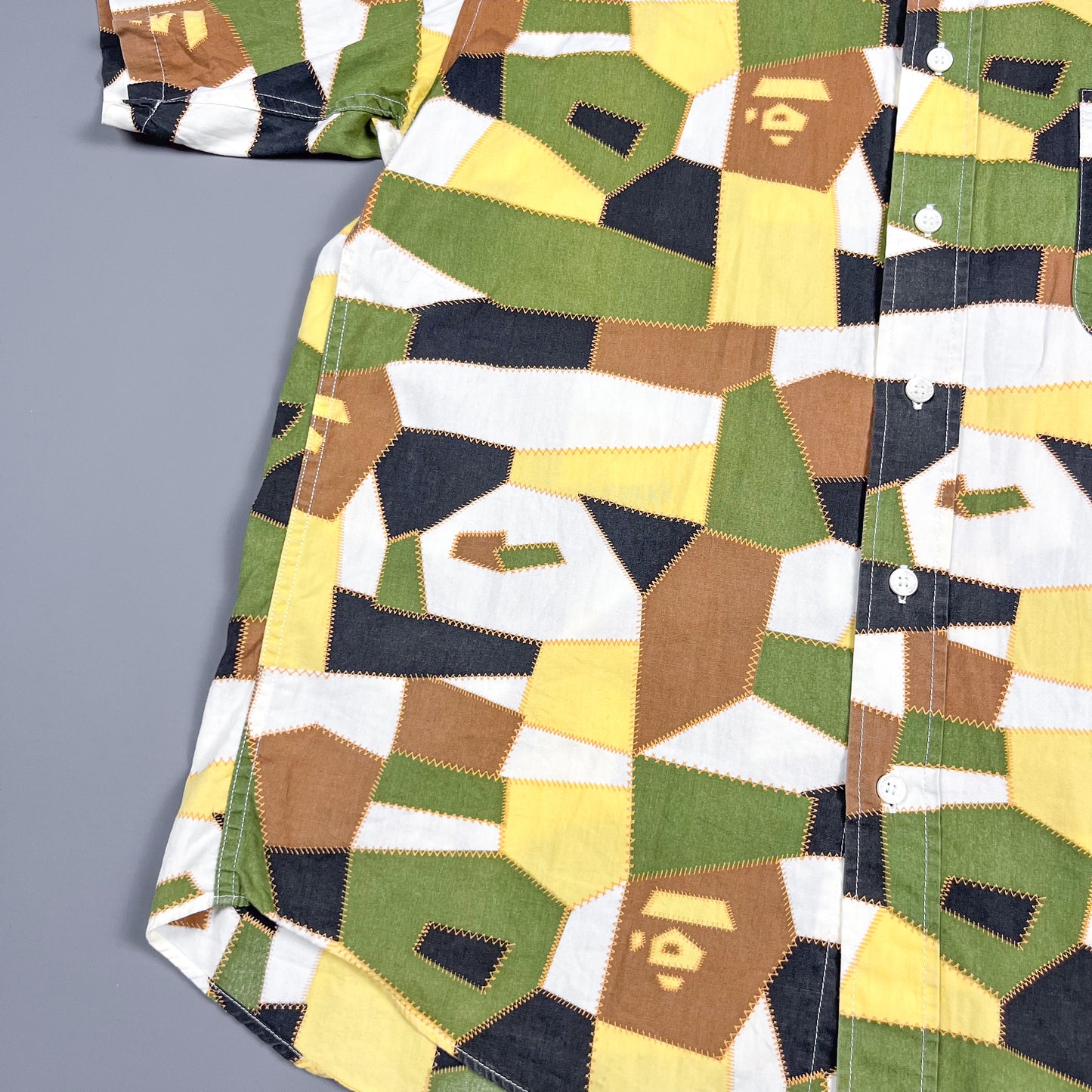 BAPE A Bathing Ape Geometric Patchwork Camo Short Sleeve Shirt - Size: Medium