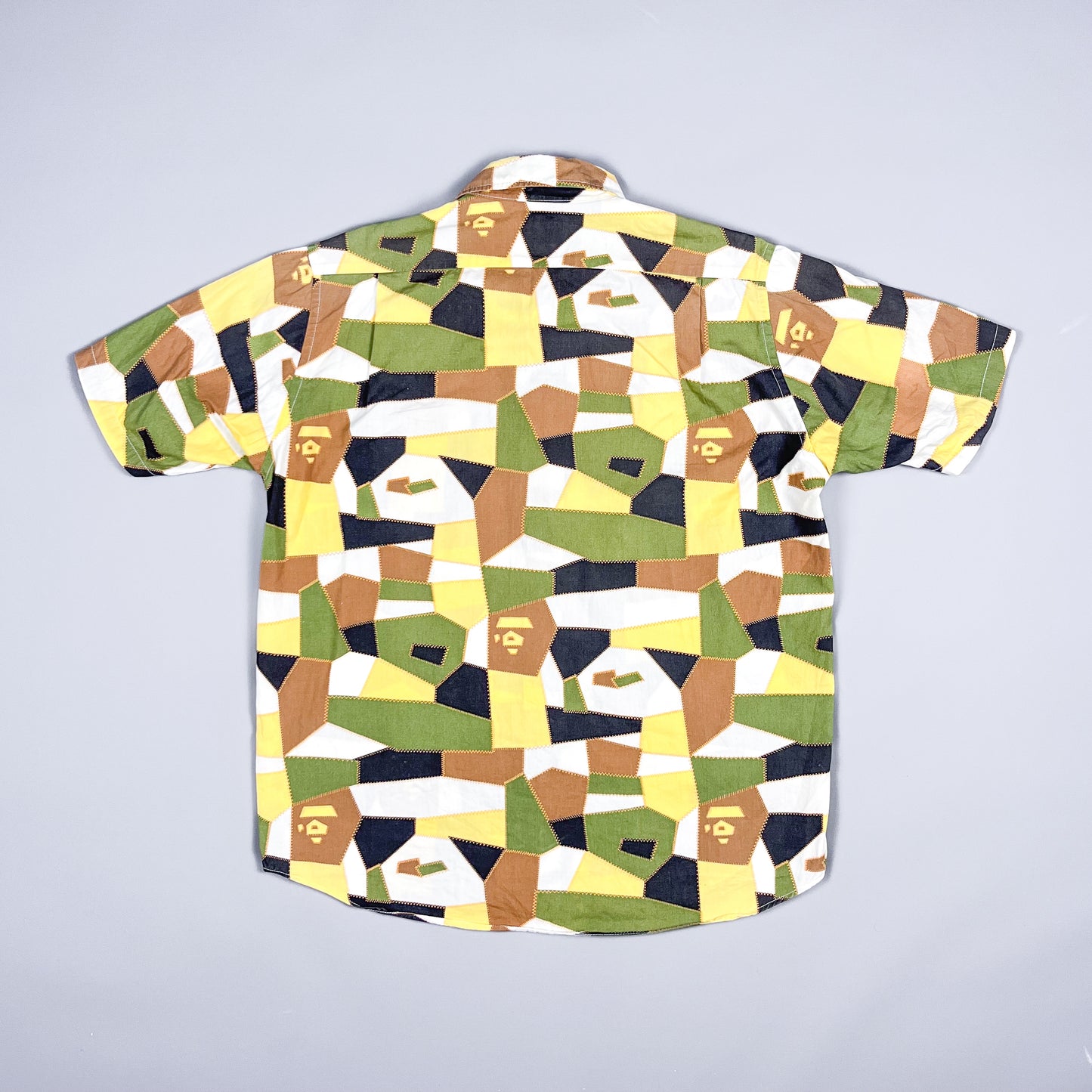 BAPE A Bathing Ape Geometric Patchwork Camo Short Sleeve Shirt - Size: Medium