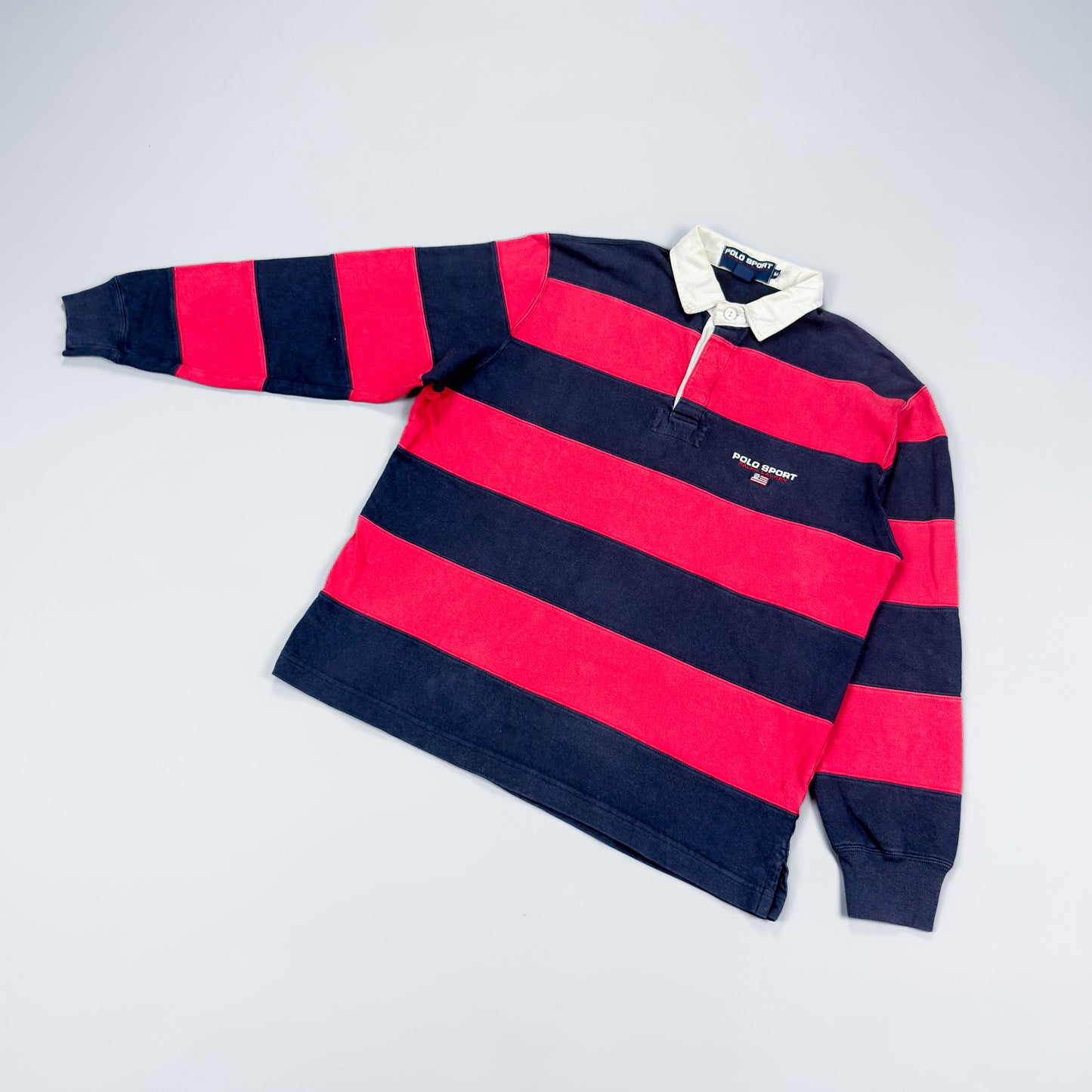 Polo Sport Ralph Lauren Colour Block Rugby Shirt - Red / Navy - Size: Medium