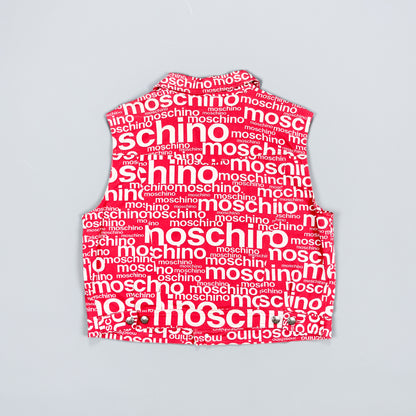Moschino Jeans 'All over spellout' Sleeveless Trucker Denim Jacket Vest - Size: 16