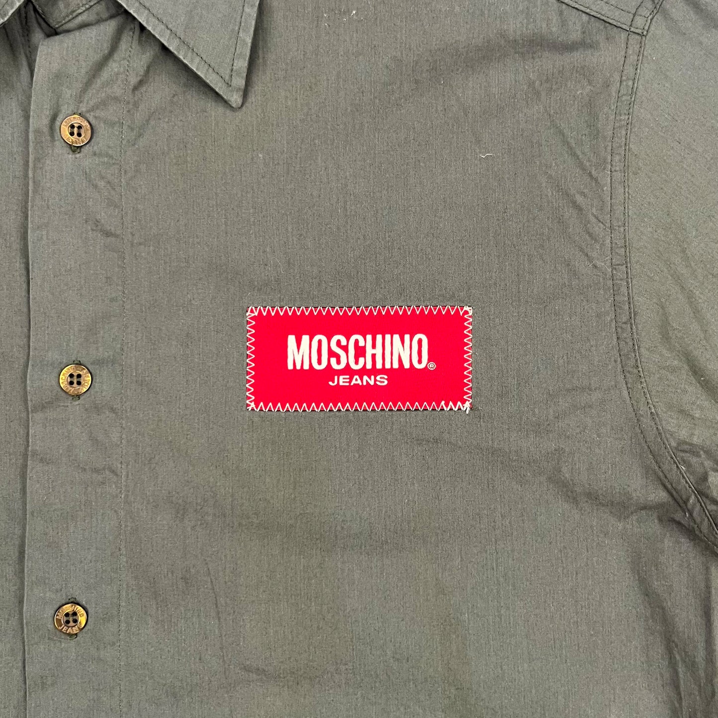 Moschino Jeans Khaki Box Logo Shirt - Size: Medium