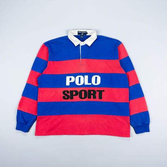 Polo Sport Ralph Lauren Huge Logo Striped Rugby Shirt - Red / Blue - Size: XL