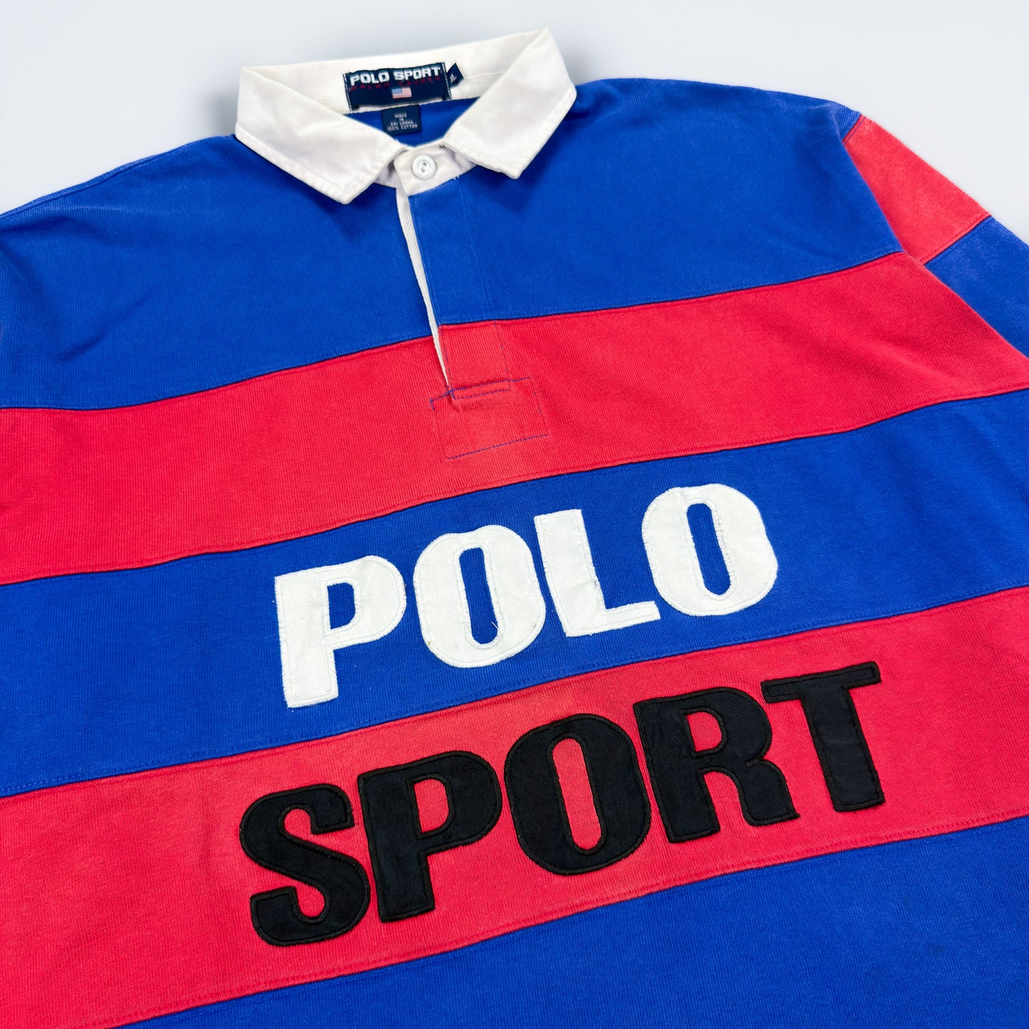 Polo Sport Ralph Lauren Huge Logo Striped Rugby Shirt - Red / Blue - Size: XL