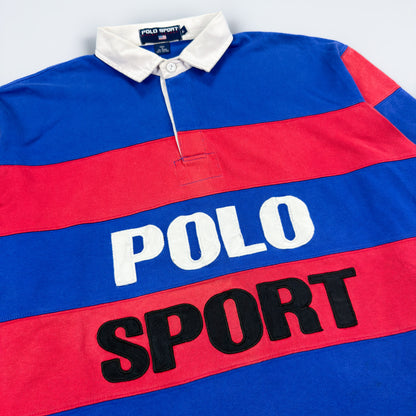Polo Sport Ralph Lauren Huge Logo Striped Rugby Shirt - Red / Blue - Size: XL