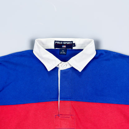 Polo Sport Ralph Lauren Huge Logo Striped Rugby Shirt - Red / Blue - Size: XL
