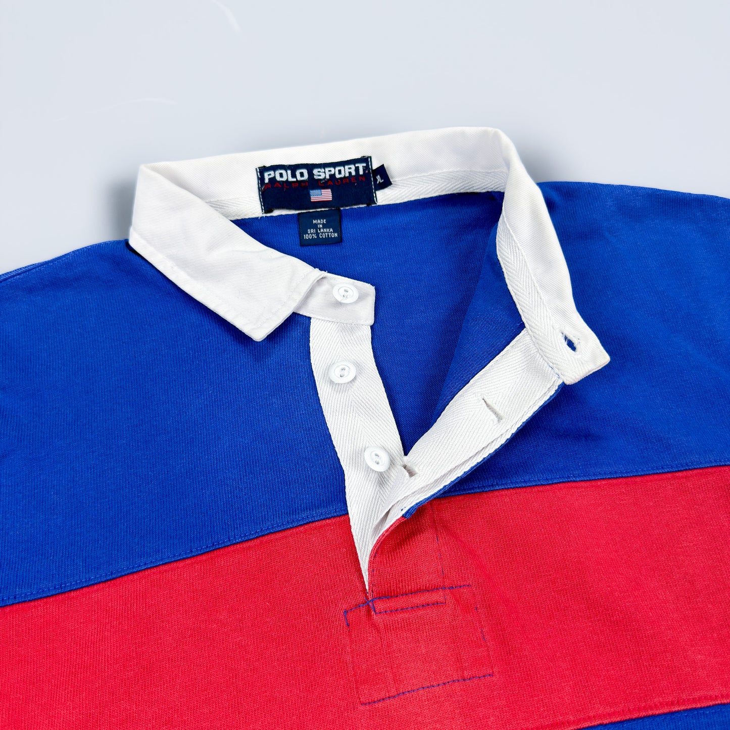 Polo Sport Ralph Lauren Huge Logo Striped Rugby Shirt - Red / Blue - Size: XL
