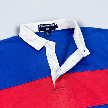 Polo Sport Ralph Lauren Huge Logo Striped Rugby Shirt - Red / Blue - Size: XL