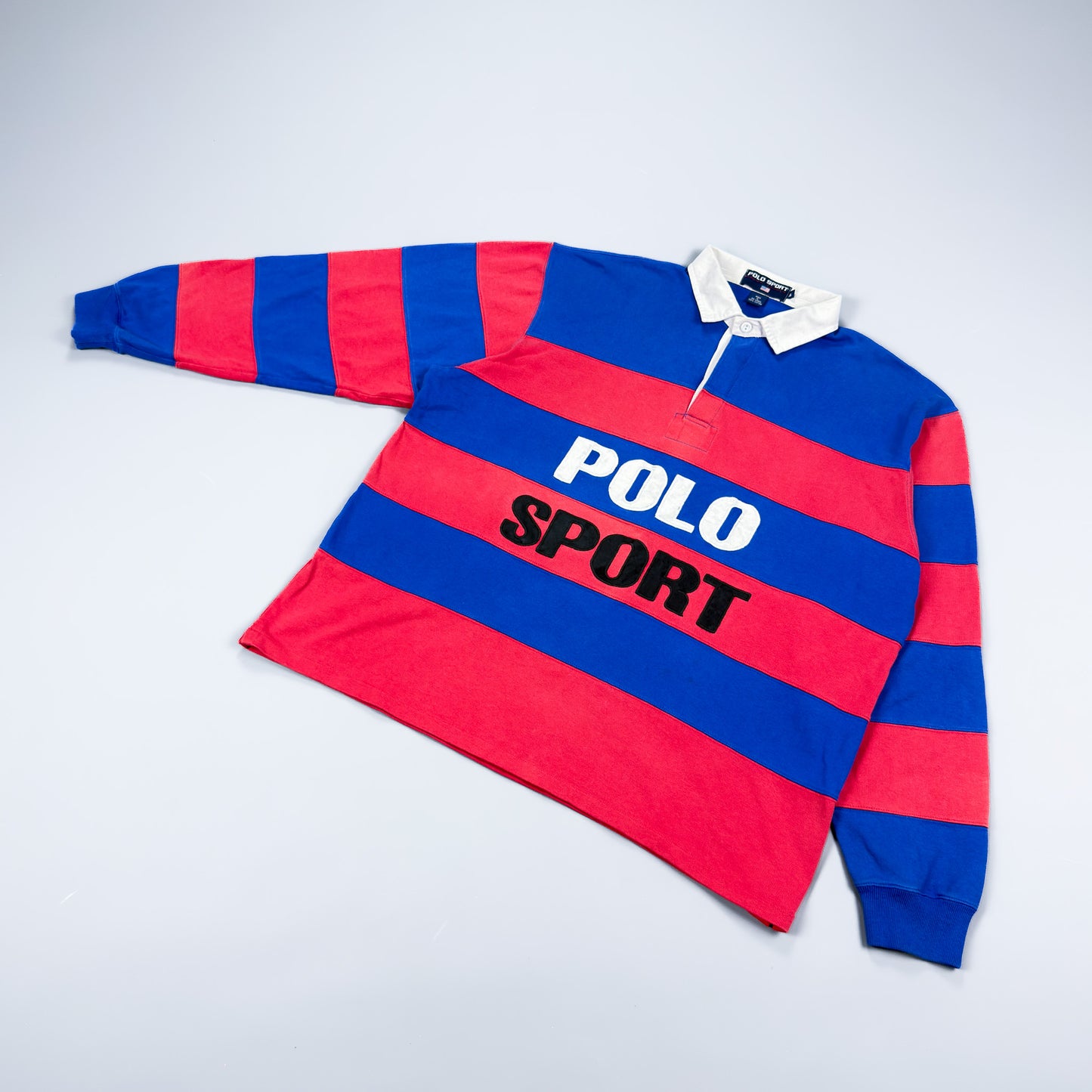 Polo Sport Ralph Lauren Huge Logo Striped Rugby Shirt - Red / Blue - Size: XL