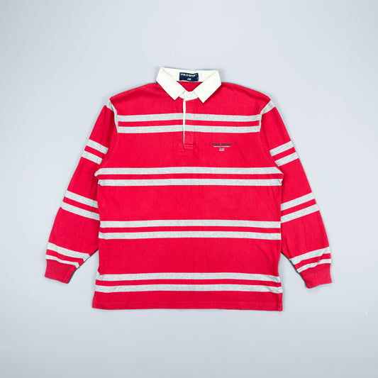 Polo Sport Ralph Lauren Striped Rugby Shirt - Red / Grey - Size: Large