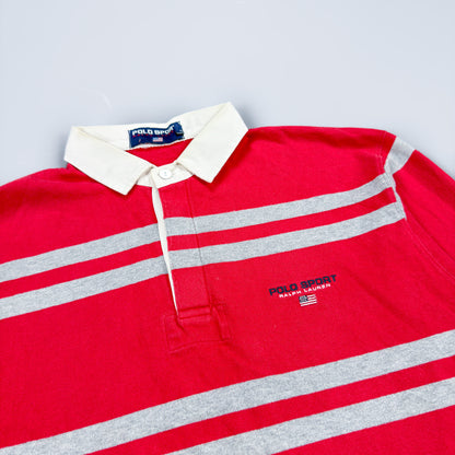 Polo Sport Ralph Lauren Striped Rugby Shirt - Red / Grey - Size: Large
