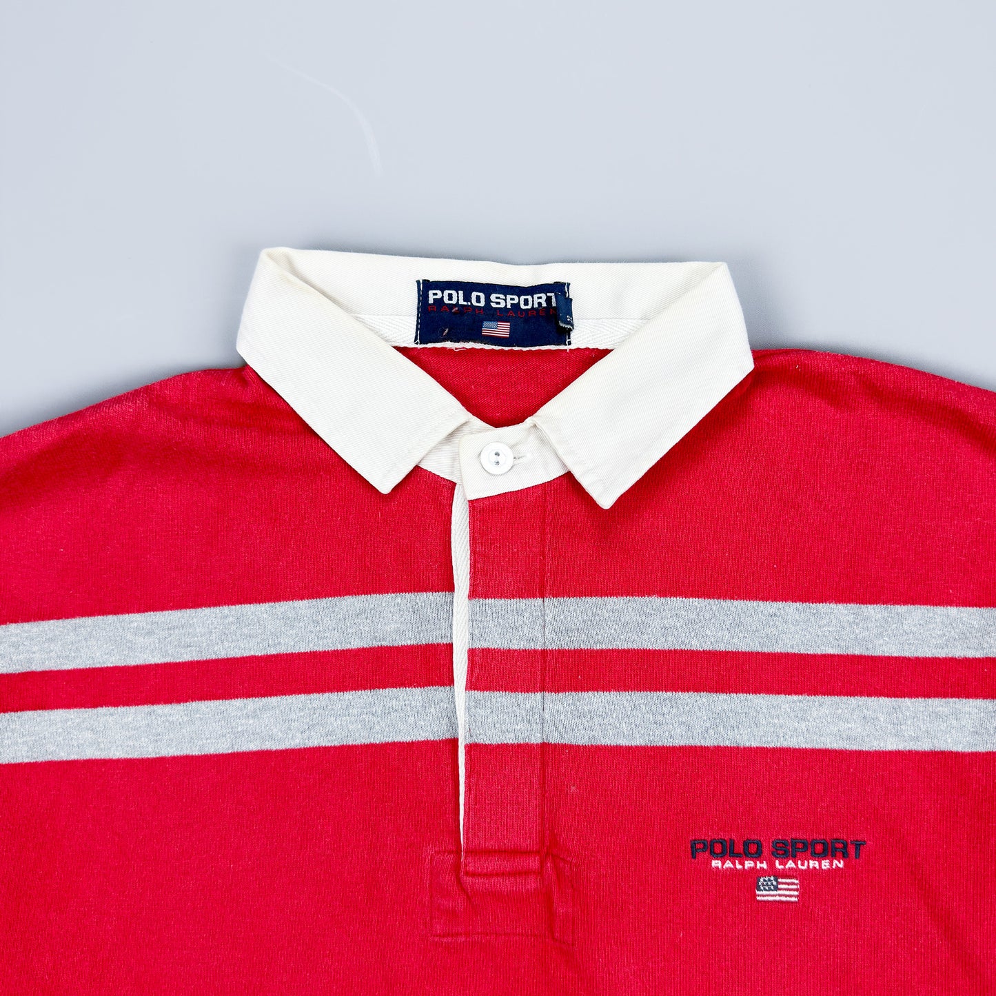 Polo Sport Ralph Lauren Striped Rugby Shirt - Red / Grey - Size: Large