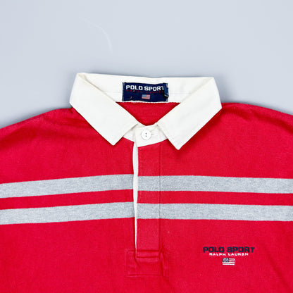 Polo Sport Ralph Lauren Striped Rugby Shirt - Red / Grey - Size: Large