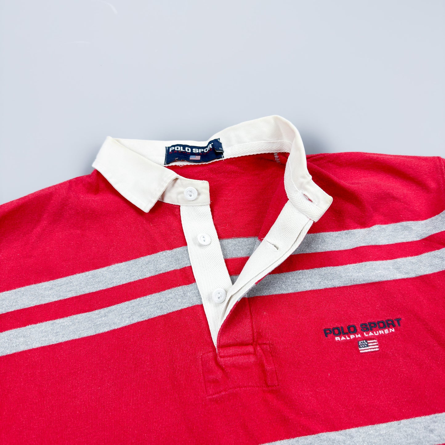 Polo Sport Ralph Lauren Striped Rugby Shirt - Red / Grey - Size: Large