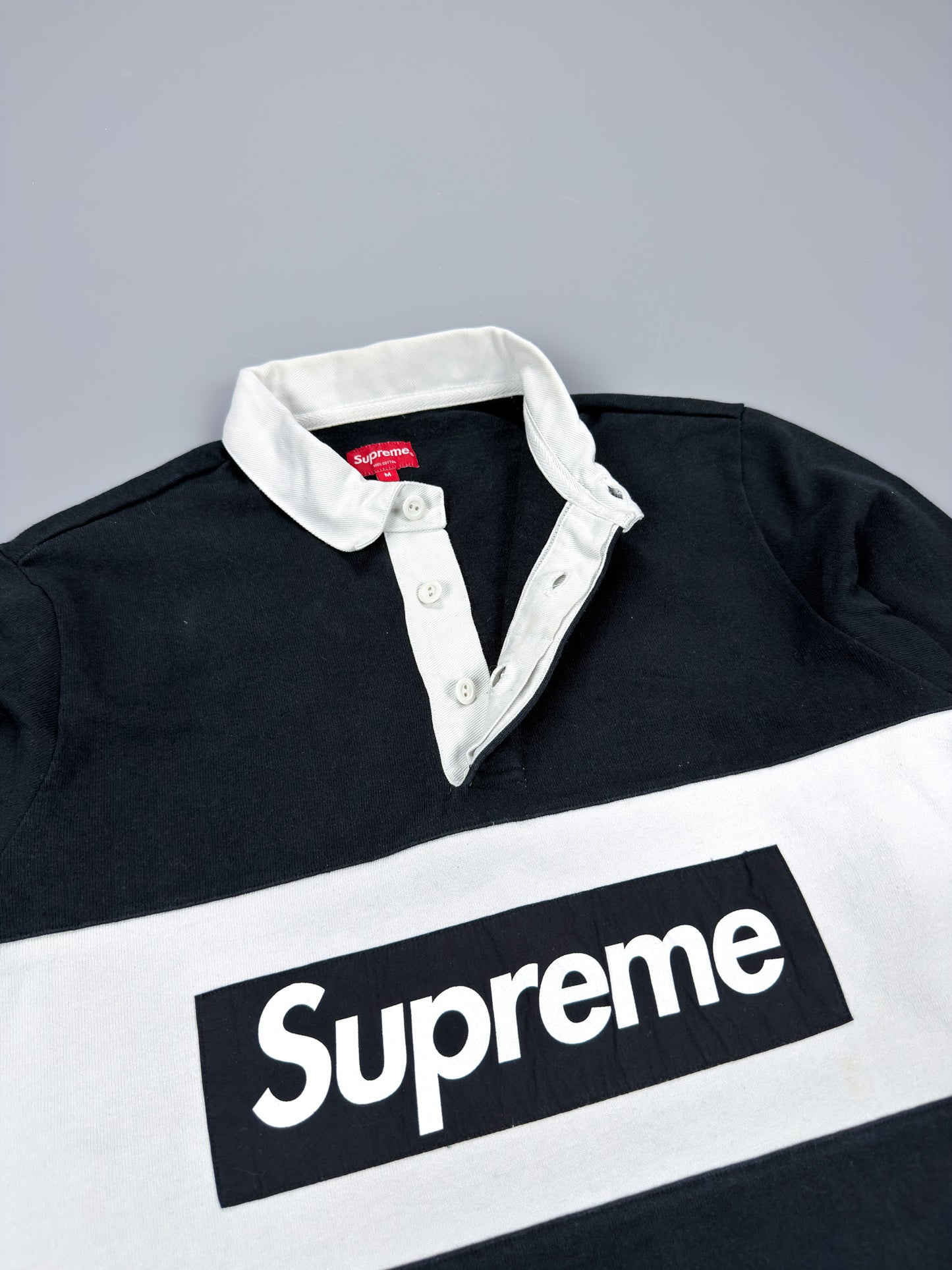 Supreme Box Logo Rugby Shirt - Black / White - Size: Medium