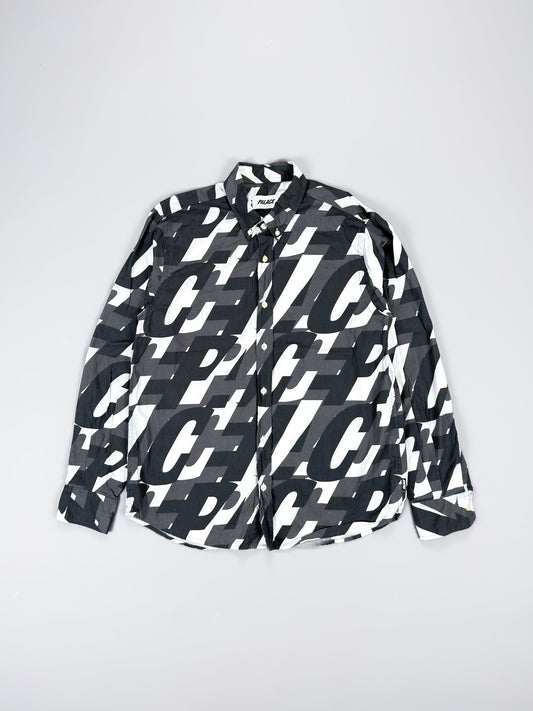 Palace 'Boojie Repeater' Long Sleeve Shirt - Black / White / Grey - Size: Medium