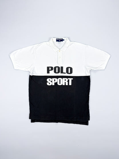 90's Polo Sport Ralph Lauren Polo Shirt Huge Spellout - Black / White - Size: Large