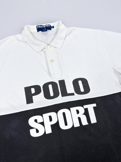 90's Polo Sport Ralph Lauren Polo Shirt Huge Spellout - Black / White - Size: Large