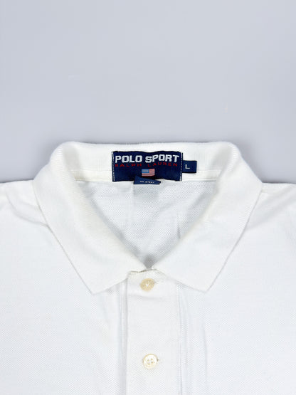 90's Polo Sport Ralph Lauren Polo Shirt Huge Spellout - Black / White - Size: Large