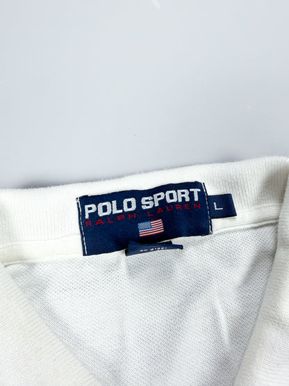 90's Polo Sport Ralph Lauren Polo Shirt Huge Spellout - Black / White - Size: Large