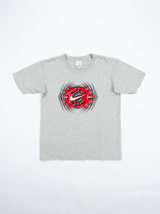 Nike Late 90's Graphic Printed T-shirt - Grey & Red - Size: XS / Small