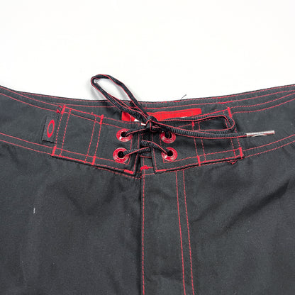 Oakley Early 2000's Flame Skull Ellipse Black Board Shorts - Size: 33"