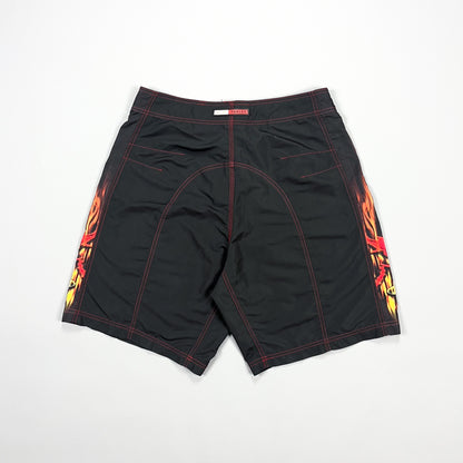 Oakley Early 2000's Flame Skull Ellipse Black Board Shorts - Size: 33"