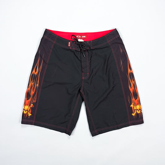 Oakley Early 2000's Flame Skull Board Shorts - Size: 36"