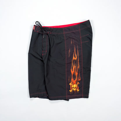 Oakley Early 2000's Flame Skull Board Shorts - Size: 36"