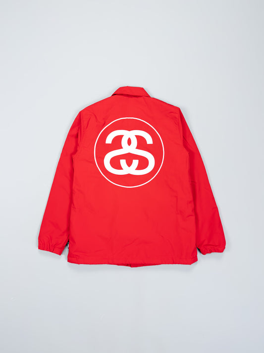 Stüssy SS Link Quilted Coach Jacket - Red / White / Gold - Size: Small