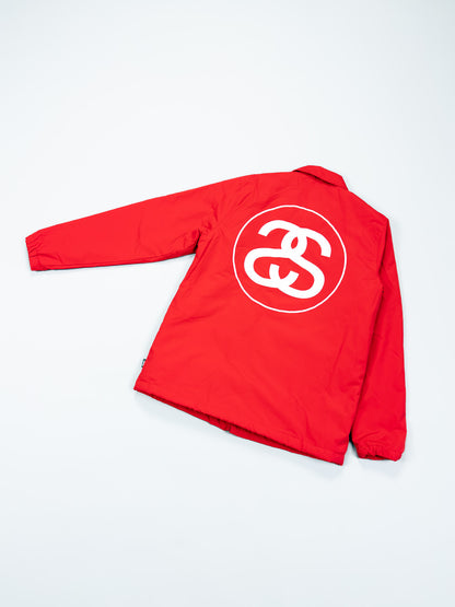 Stüssy SS Link Quilted Coach Jacket - Red / White / Gold - Size: Small