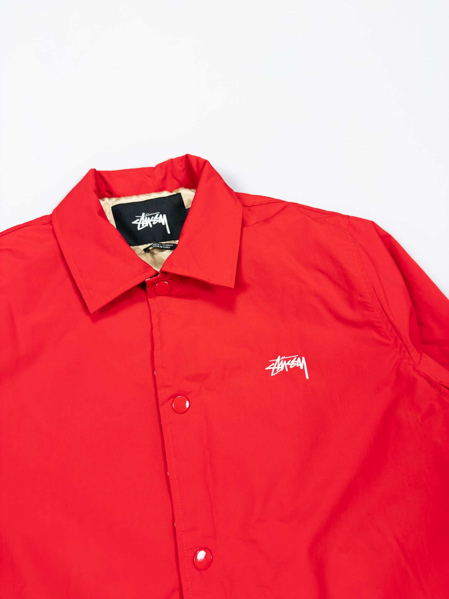Stüssy SS Link Quilted Coach Jacket - Red / White / Gold - Size: Small