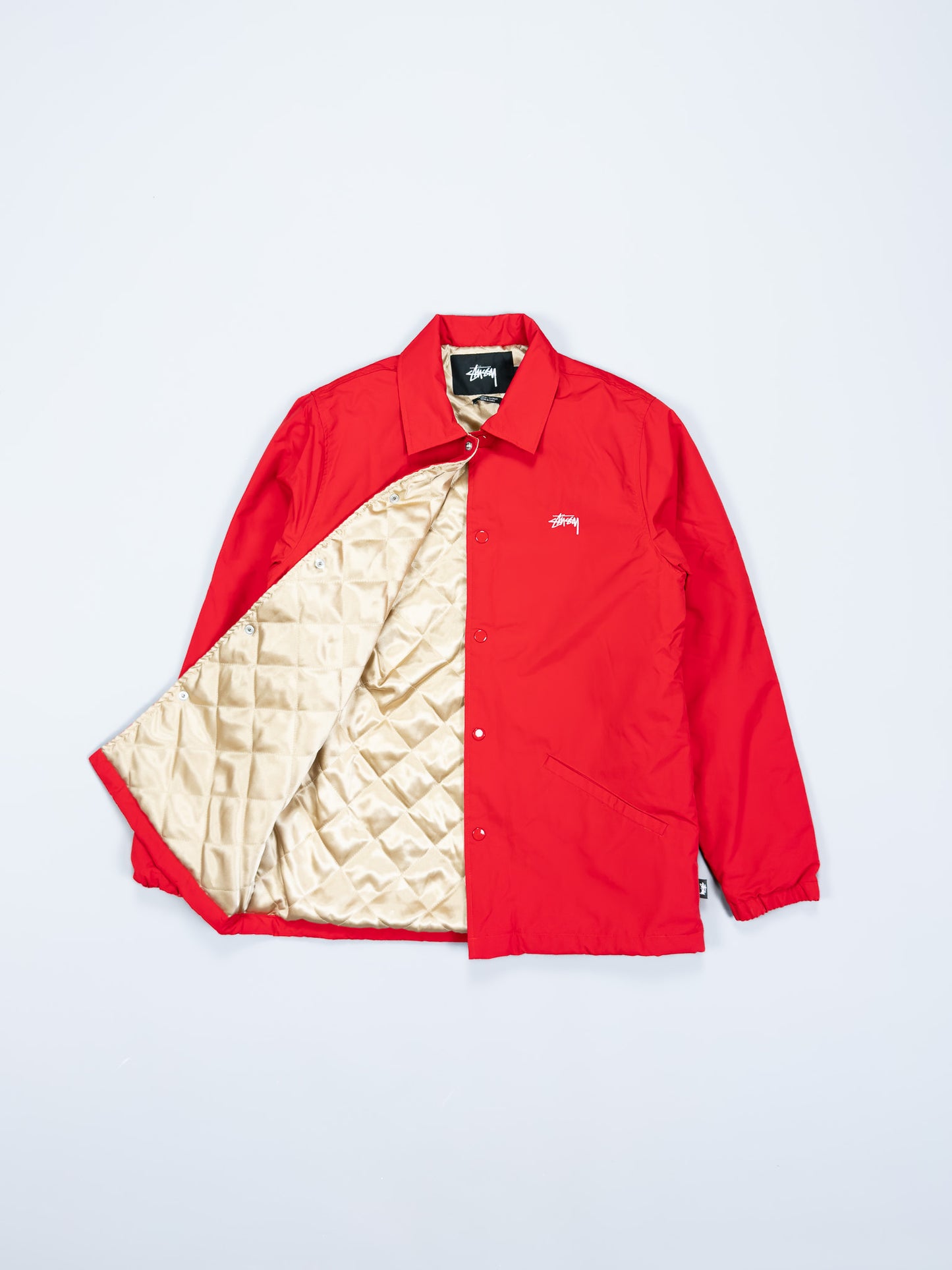Stüssy SS Link Quilted Coach Jacket - Red / White / Gold - Size: Small