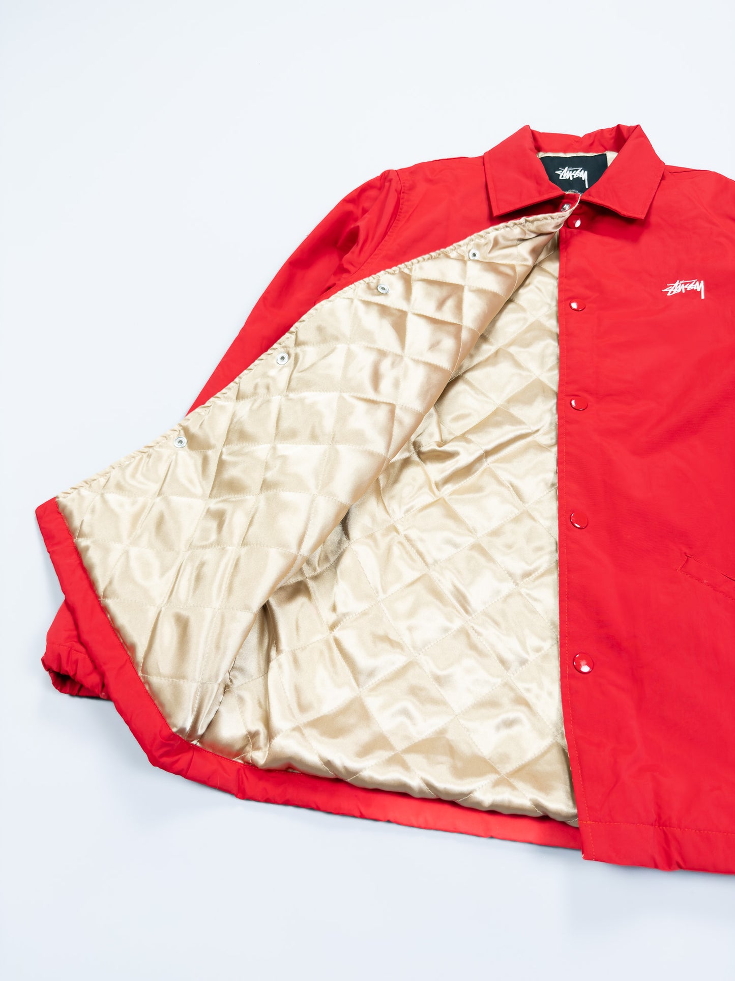 Stüssy SS Link Quilted Coach Jacket - Red / White / Gold - Size: Small